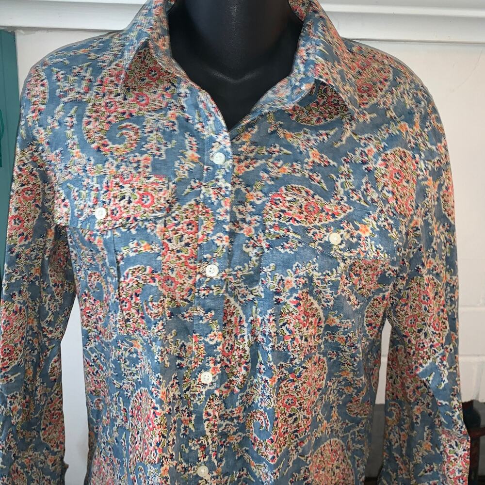 VINTAGE RALPH LAUREN LRL 90’s Y2K DENIM BLUE PAISLEY WESTERN POCKET SHIRT XS